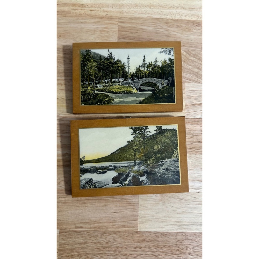 Vintage Pyraglass Panels Green Mountain Studios Wood Scenic Landscape Art 2pc